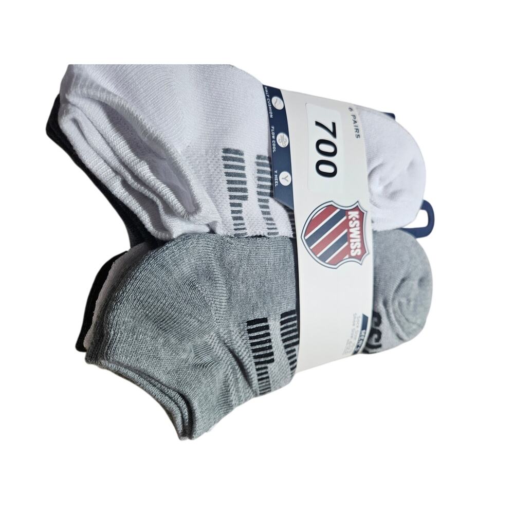 KSwiss Mens Ankle Athletic Socks 6 Pairs White Grey 10-13